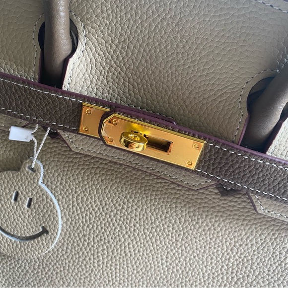 Structured Colorblock Brown Etoupe 30 BK Lock Key Satchel Bag Crossbody C6-1/CT - Picture 11 of 13